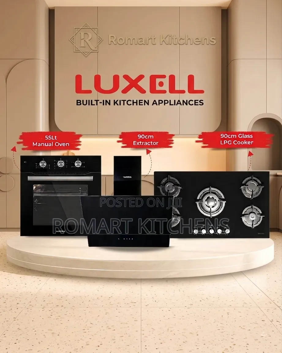 Luxell 90cm Inbuilt Glass Burner Set. Oven, Hob and Heat Extractor