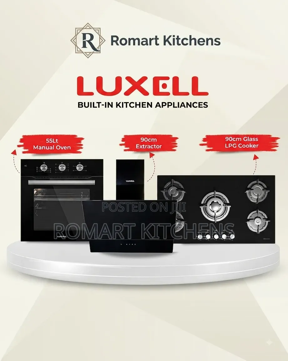 Luxell 90cm Inbuilt Glass Burner Set. Oven, Hob and Heat Extractor