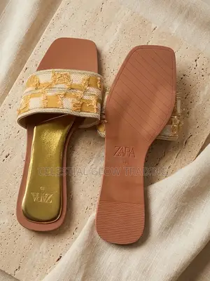 Zara Textured Woven Flat Slippers