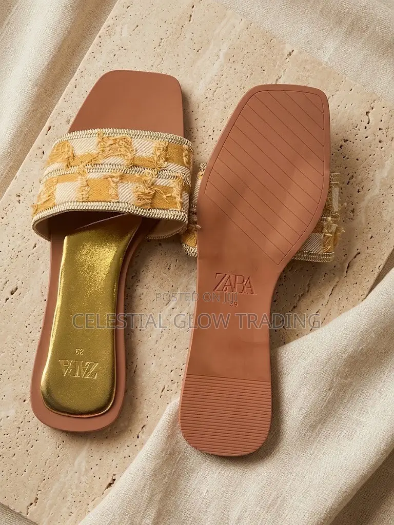 Zara Textured Woven Flat Slippers