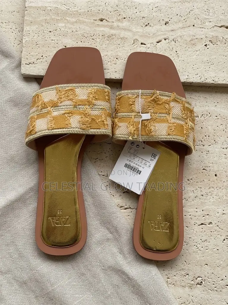 Zara Textured Woven Flat Slippers