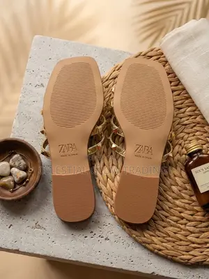 Zara Gold Studded Strappy Flat Slippers