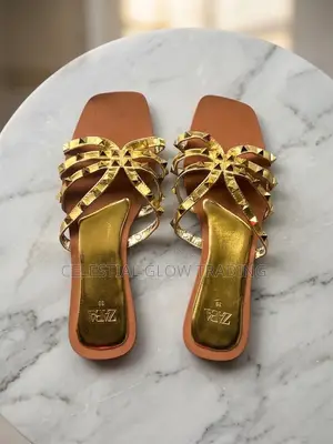 Zara Gold Studded Strappy Flat Slippers
