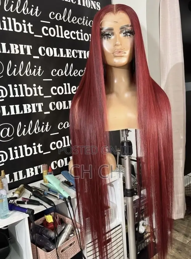 New 30 Inches Long Burgundy Sleek Wig With a Kim K Closure