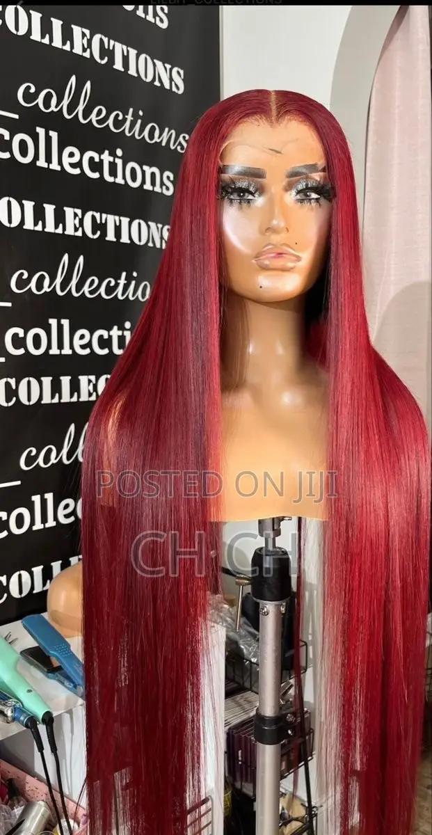 New 30 Inches Long Burgundy Sleek Wig With a Kim K Closure