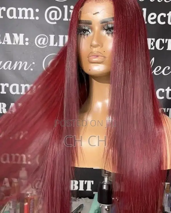 New 30 Inches Long Burgundy Sleek Wig With a Kim K Closure