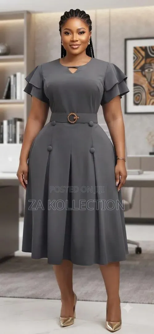 Senori Ladies Office Dress With Belt and Big Pleats