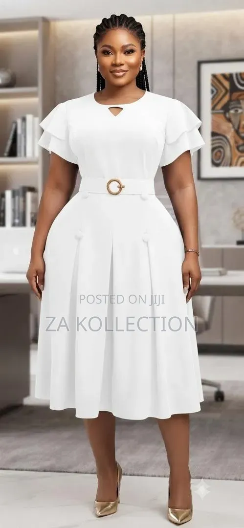 Senori Ladies Office Dress With Belt and Big Pleats