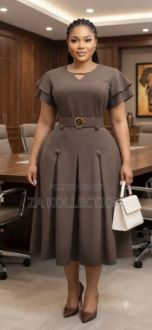 Senori Ladies Office Dress With Belt and Big Pleats