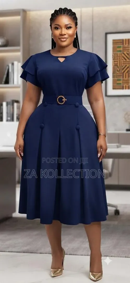 Senori Ladies Office Dress With Belt and Big Pleats