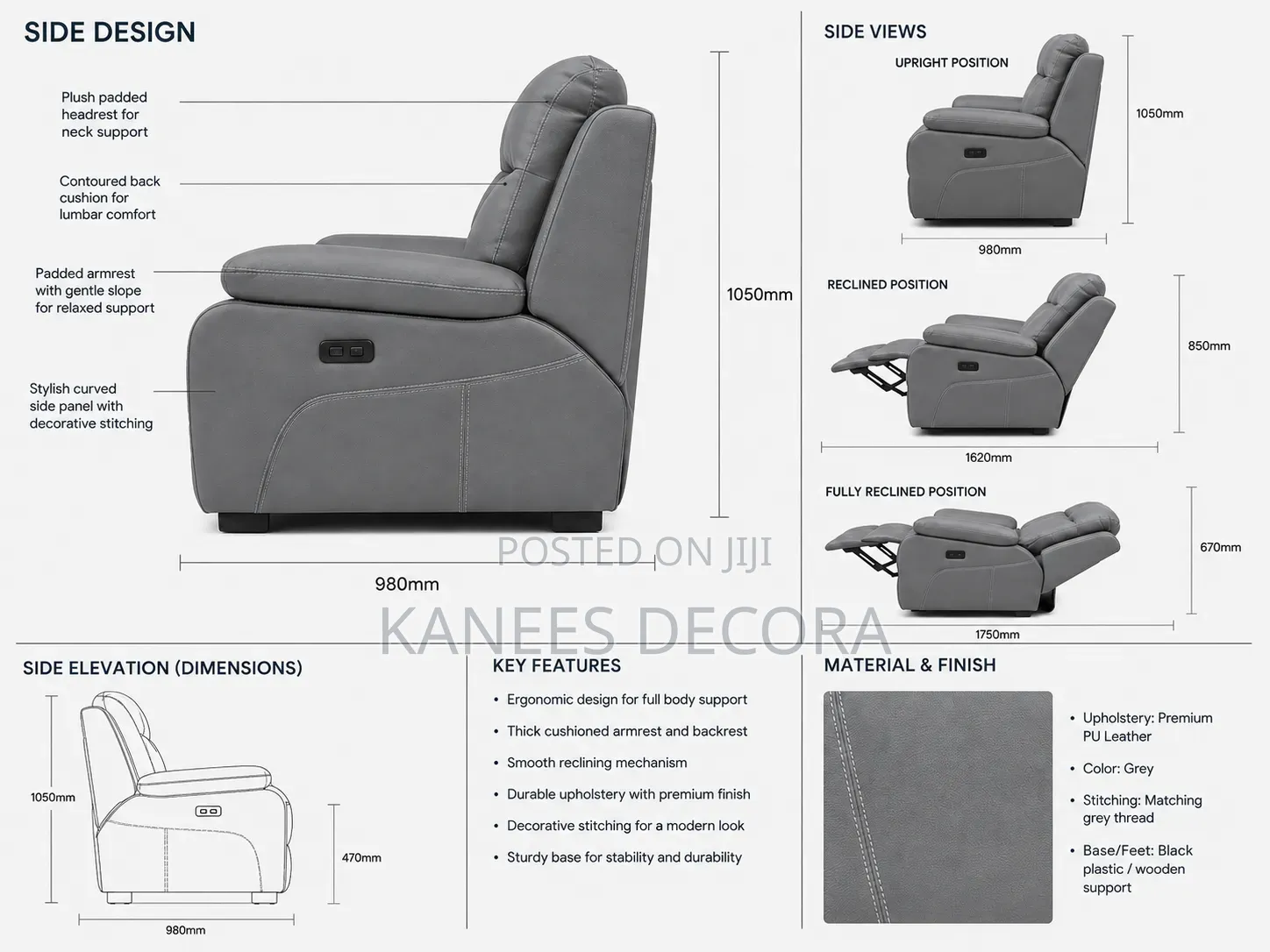 Manual L Shaped Recliner Sofa