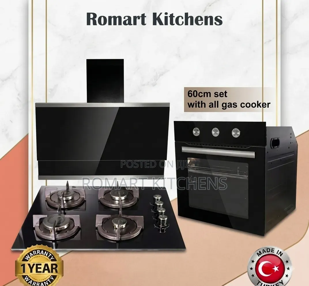 Luxell 60cm Inbuilt Glass Burner Set. Oven, Hob and Heat Extractor