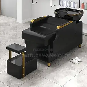 Modern Black and Gold Luxury Salon Shampoo Bed and Ceramic Basin Set