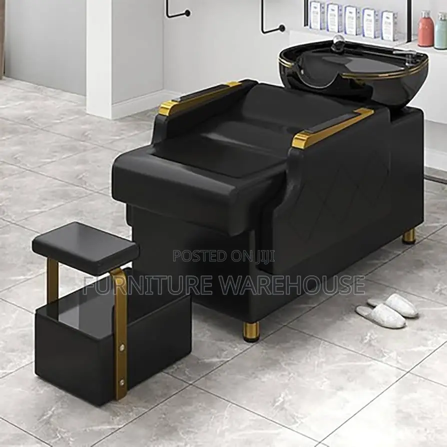 Modern Black and Gold Luxury Salon Shampoo Bed and Ceramic Basin Set