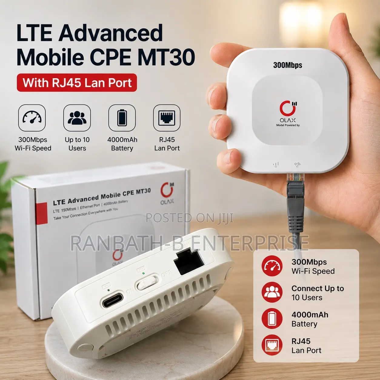 OLAX MT30 – 300Mbps High-Speed WiFi + RJ45 LAN
