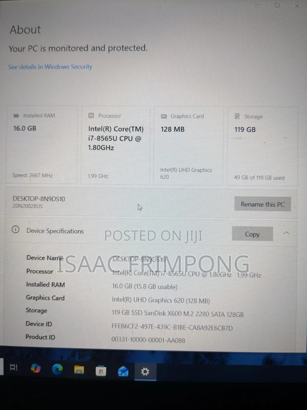 Laptop Lenovo ThinkPad T490s 16GB Intel Core i7 SSD 128GB