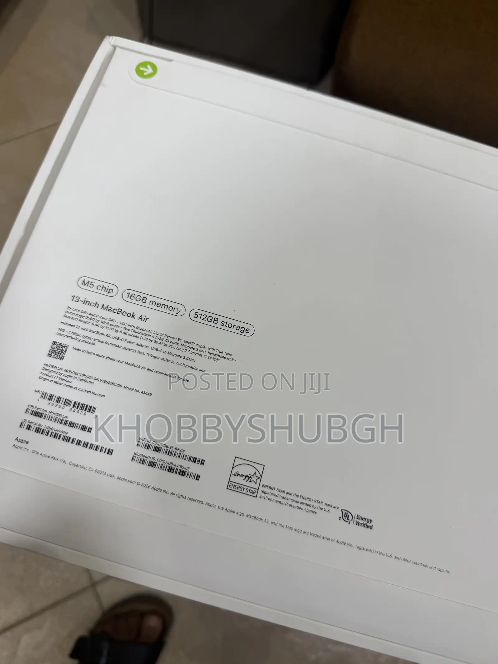 New Laptop Apple MacBook Air 2026 M5 16GB Apple M5 SSD 512GB