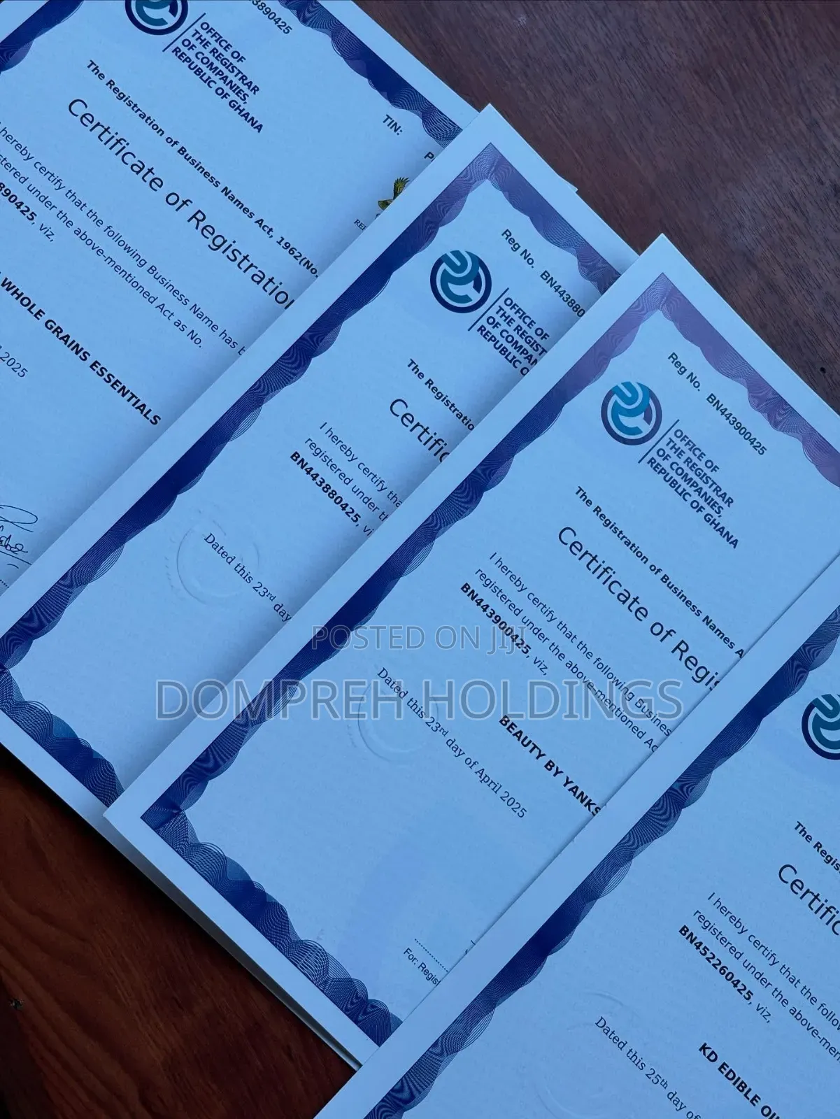 Business Name Registration Certificates