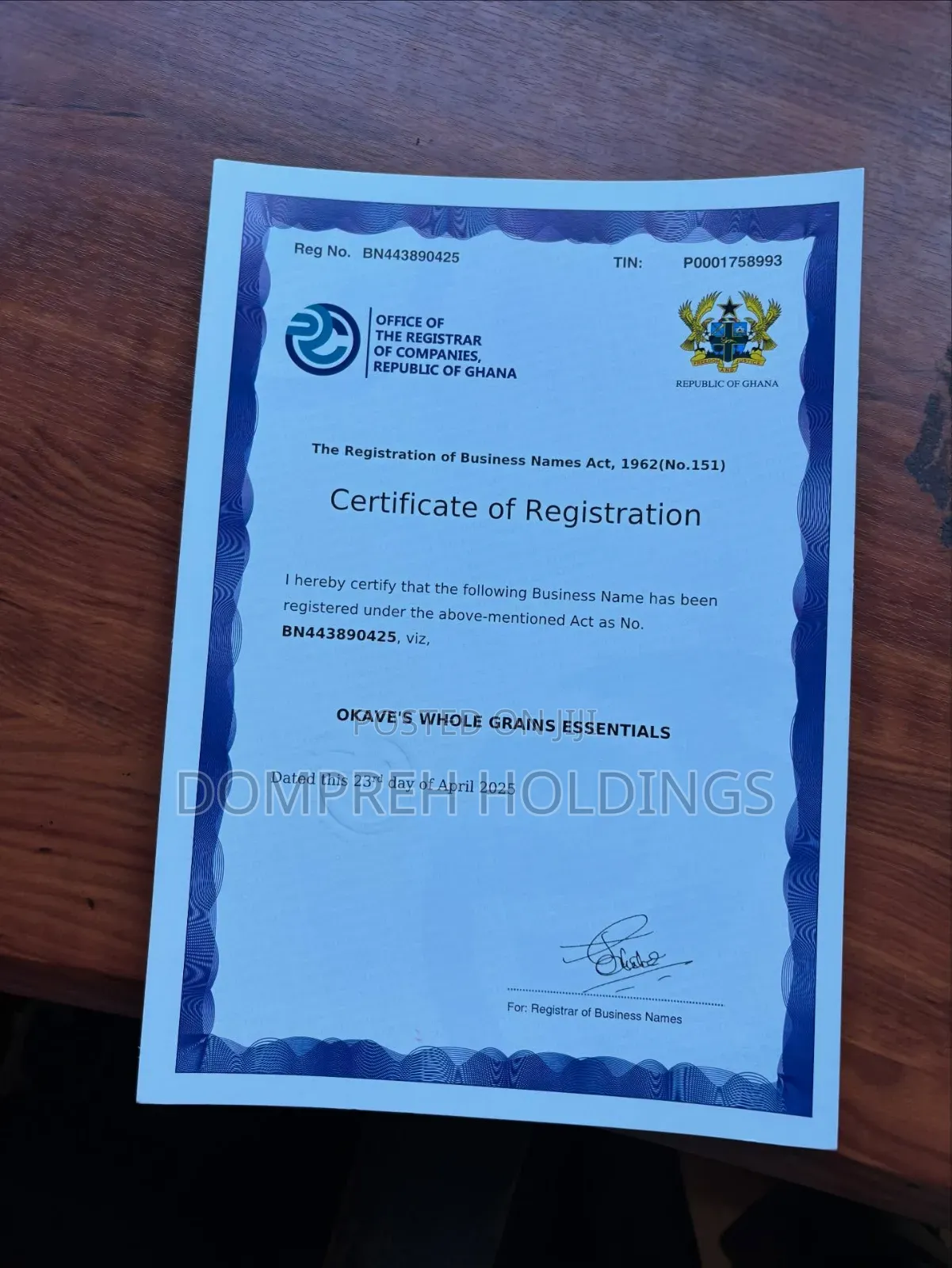 Business Name Registration Certificates