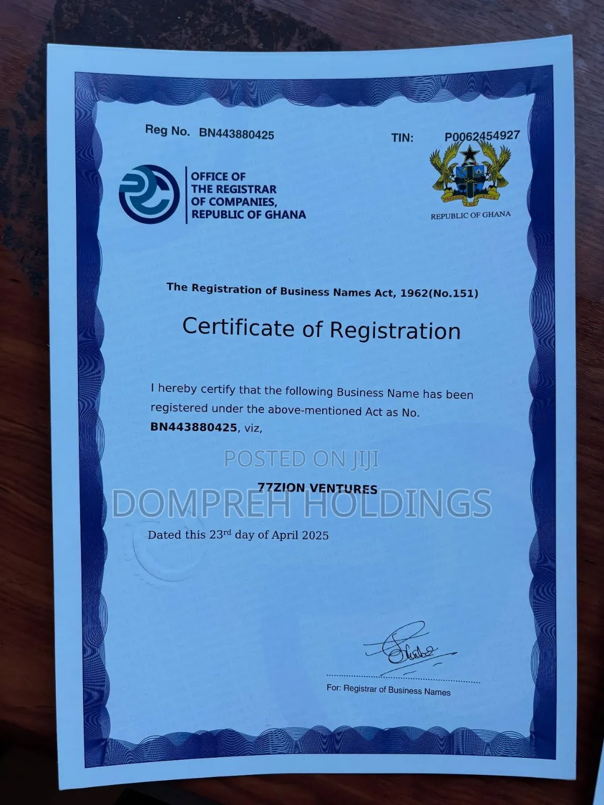 Business Name Registration Certificates