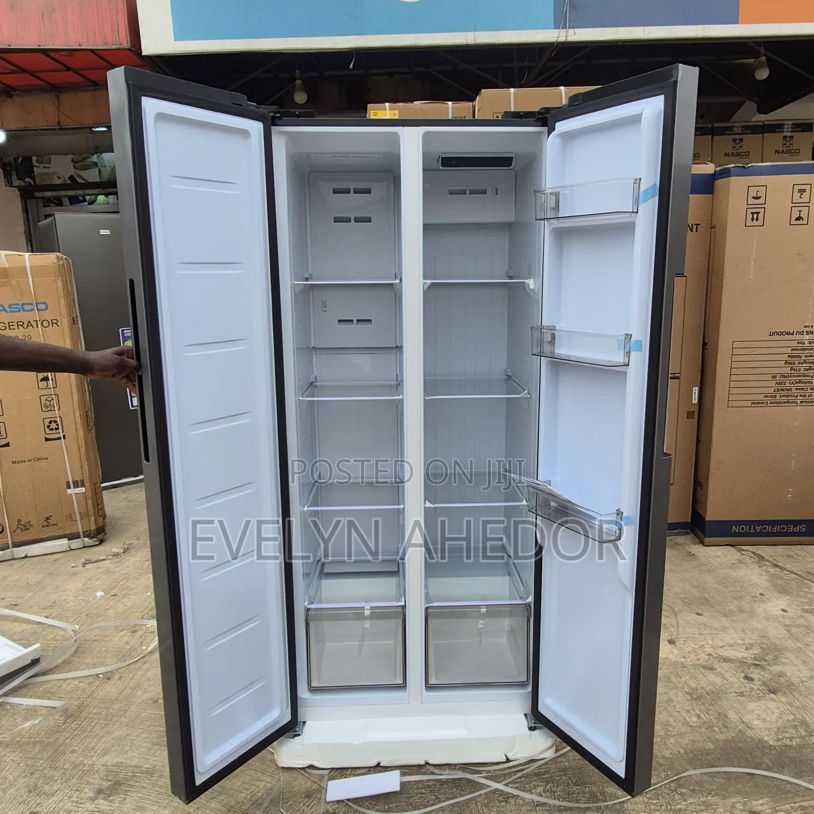 High Stainless Steel of Nasco Gray Colour Side by Side Fridge 400L