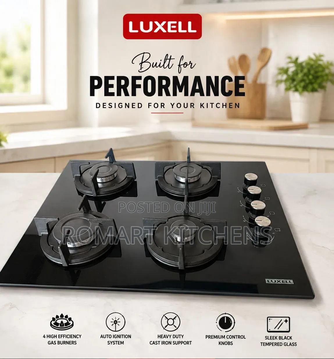 Luxell 60cm Inbuilt Ceramic Glass Cooktop. With Auto Ignition Switch