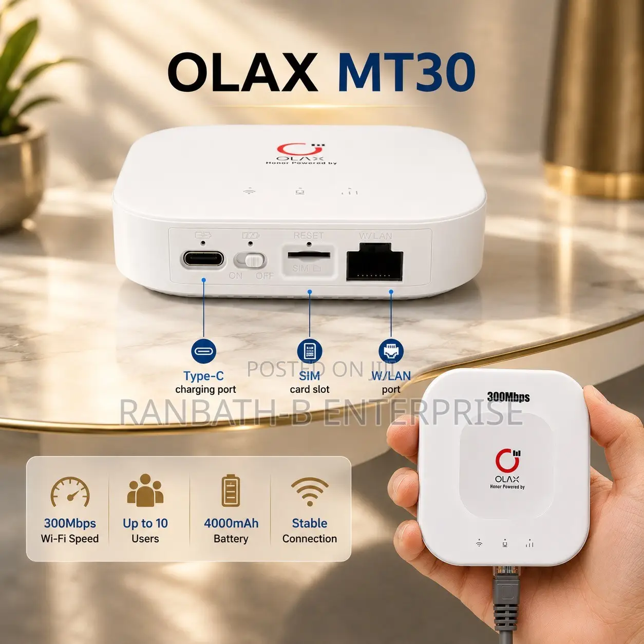OLAX MT30 – 300Mbps Fast WiFi Router With Ethernet/Rj45 Port