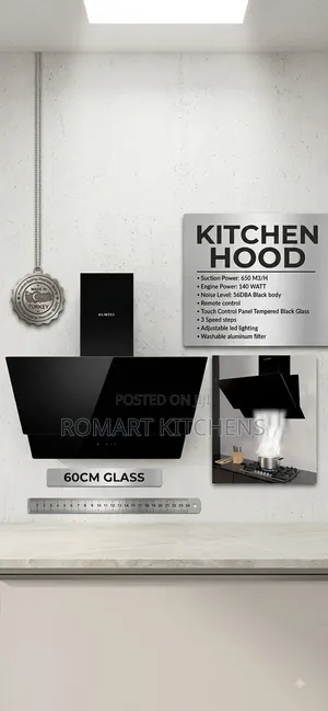 60cm Glass Kitchen Heat Extractor. Touch and Remote Control. No Hole