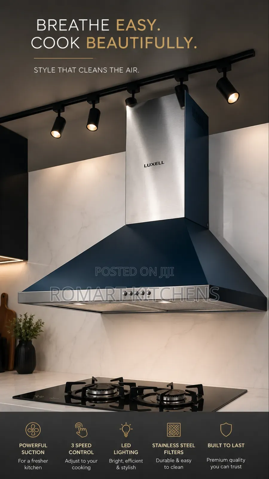 Quality Turkish 60cm Chimney Range Hood. Heat Extractor. No Hole