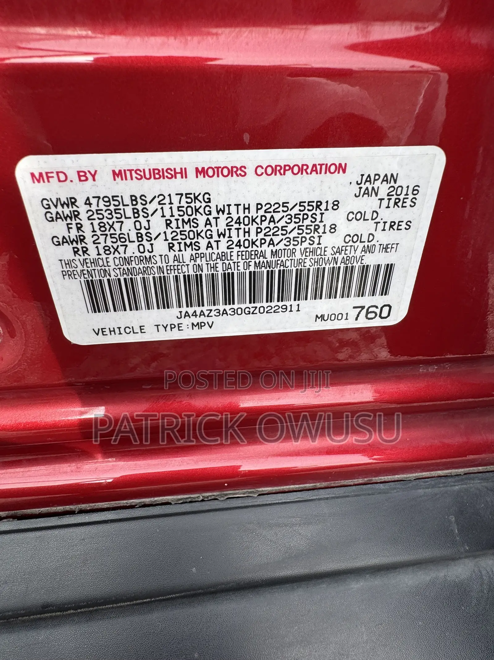 Mitsubishi Outlander 2017 Red