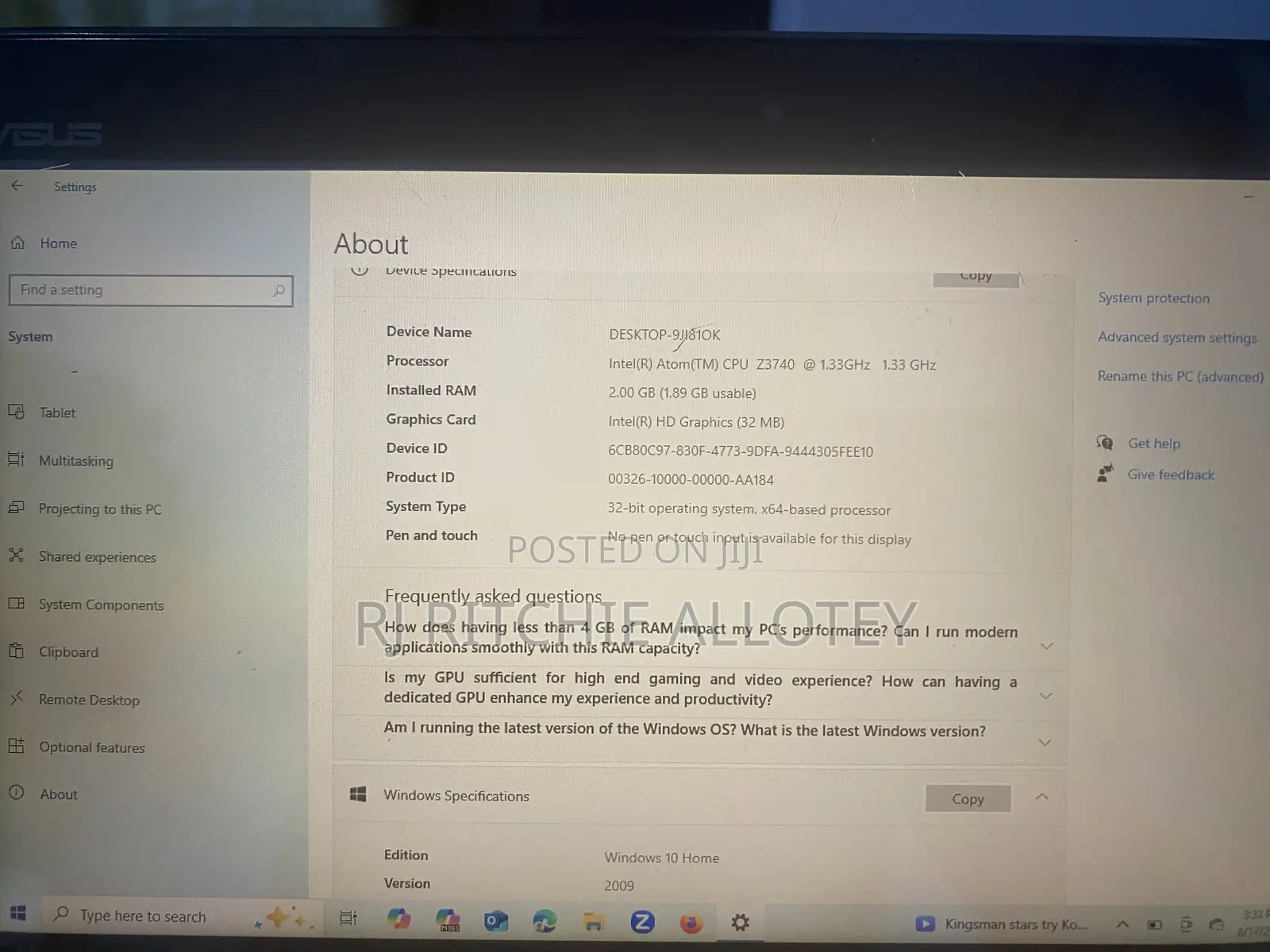 Laptop Asus 2GB Intel Atom HDD 512GB