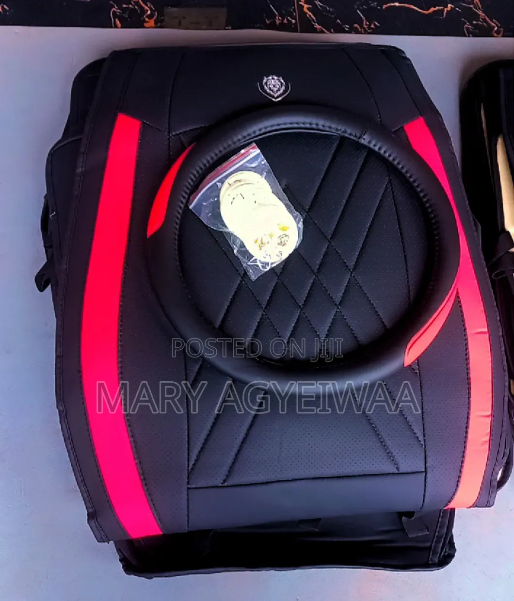 Premium Leather 5-Seater Car Seat Cover Set + Steering Cover