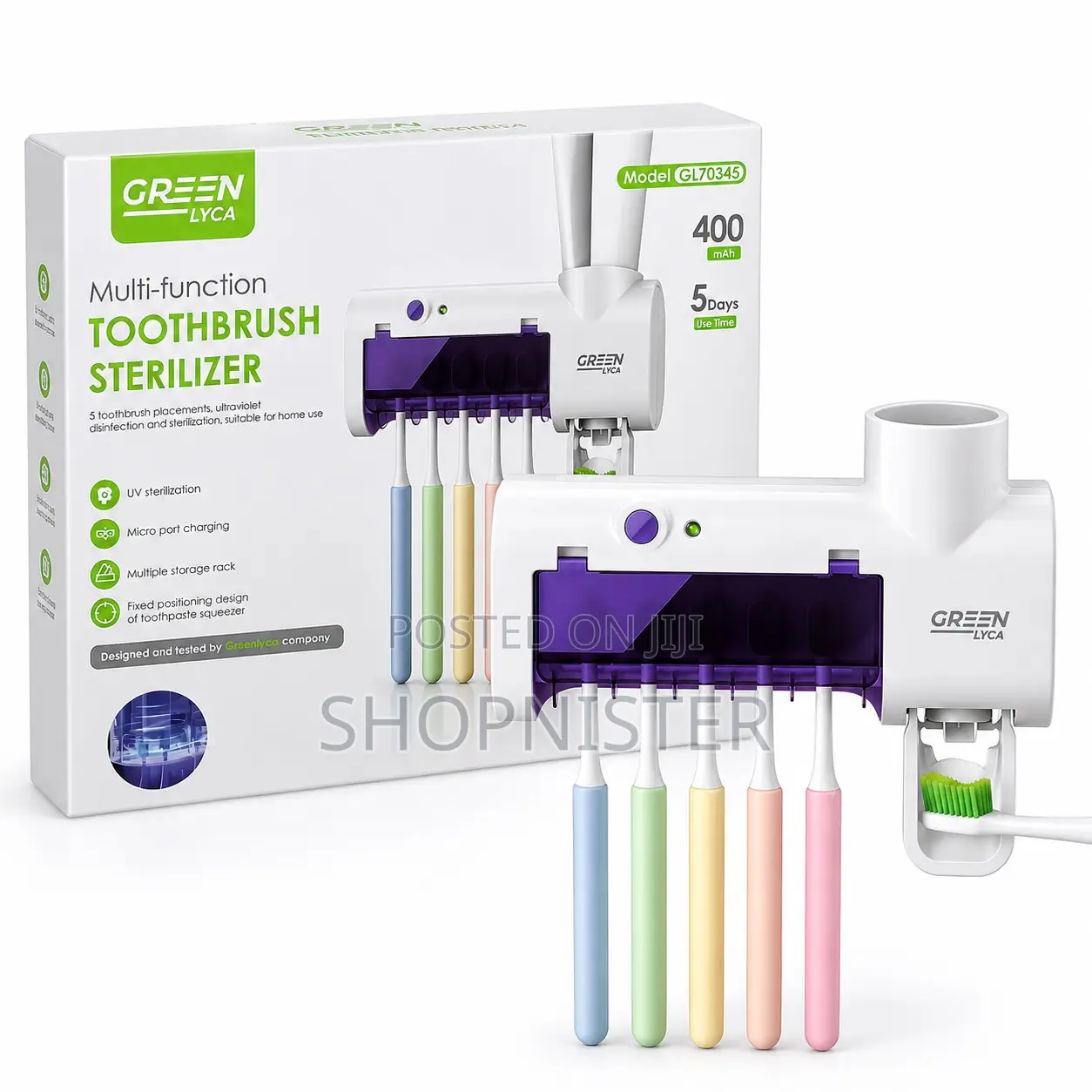 UV Toothbrush Sterilizer – 5-Slot Wall-Mounted Toothbrush Holder