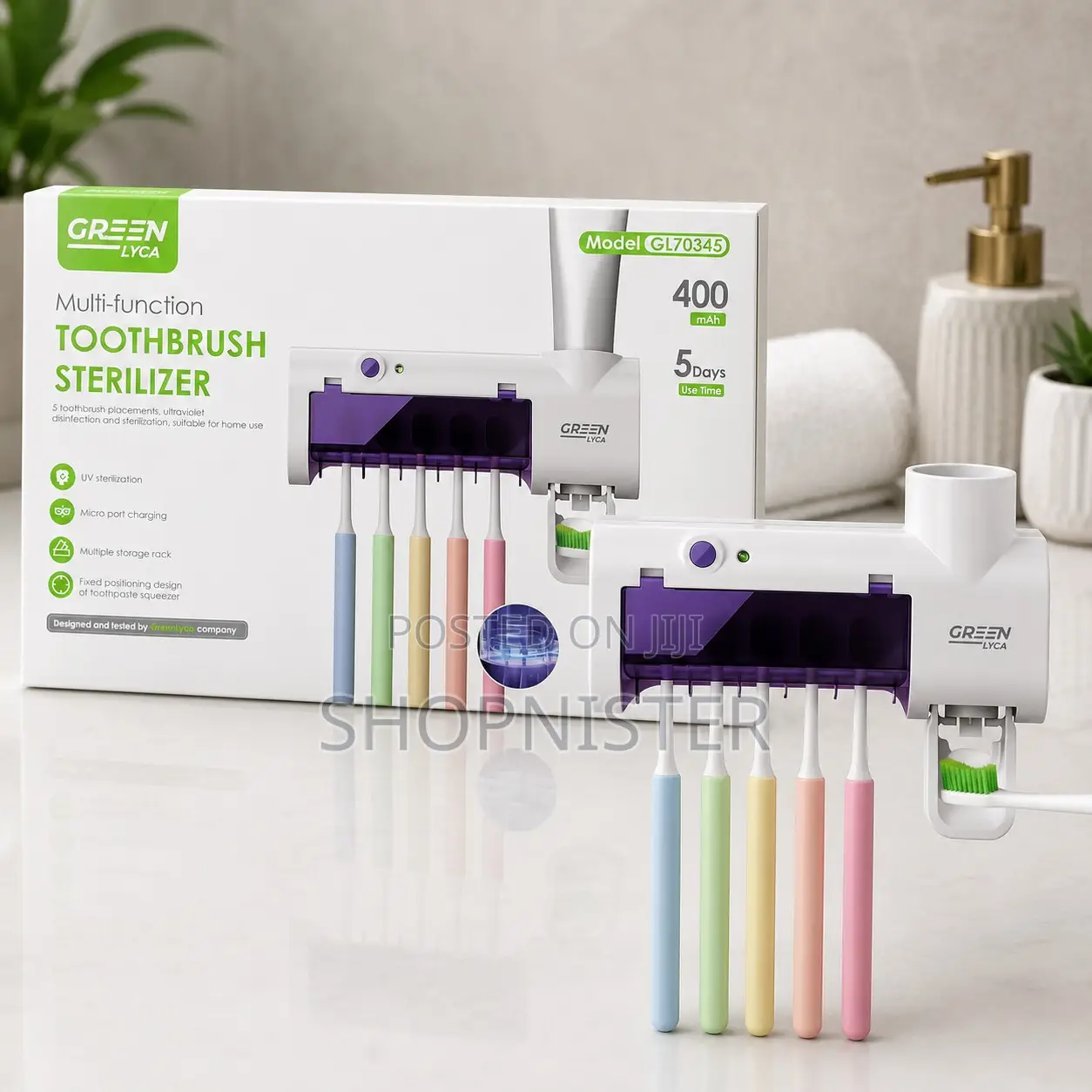 UV Toothbrush Sterilizer – 5-Slot Wall-Mounted Toothbrush Holder
