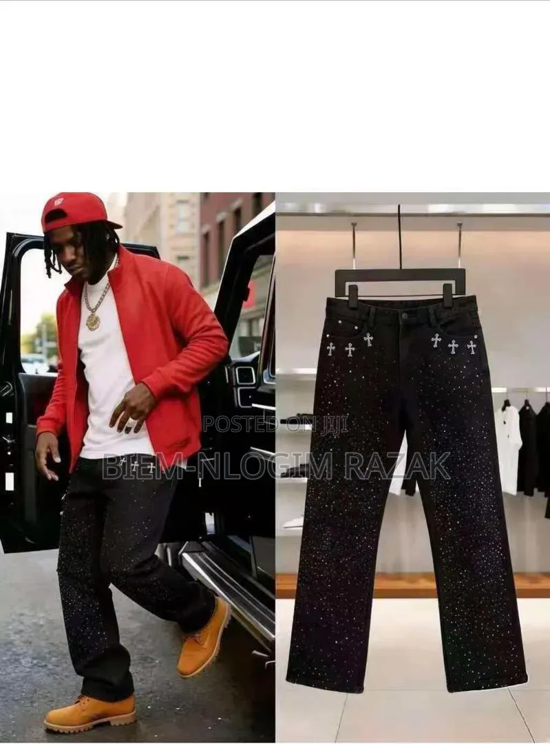 High Quality Diamond Stones Chrome Heart Baggy Jeans