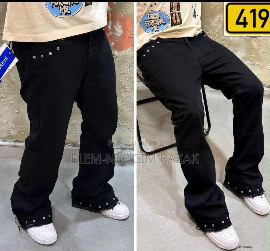 High Quality Diamond Stones Chrome Heart Baggy Jeans