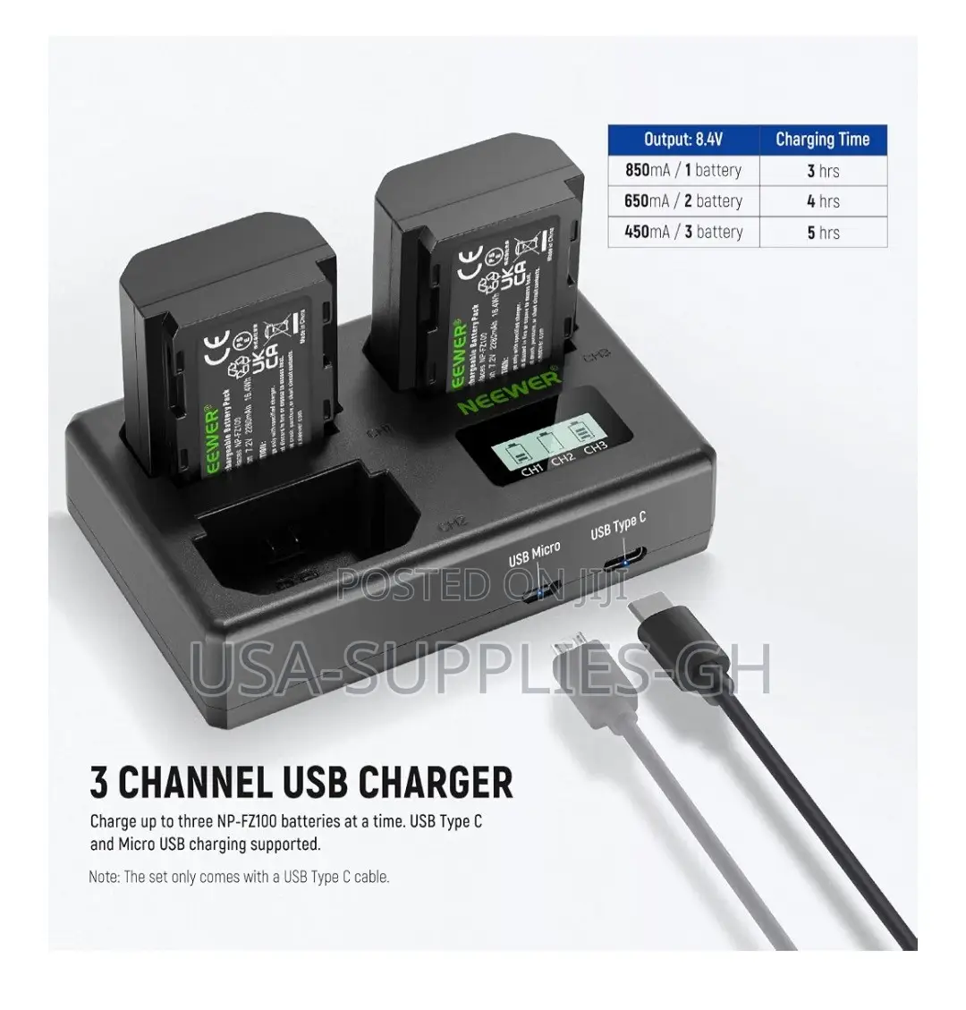 NEEWER 3 Pack 2280mAh Sony NP-FZ100 Battery With Charger From Usa