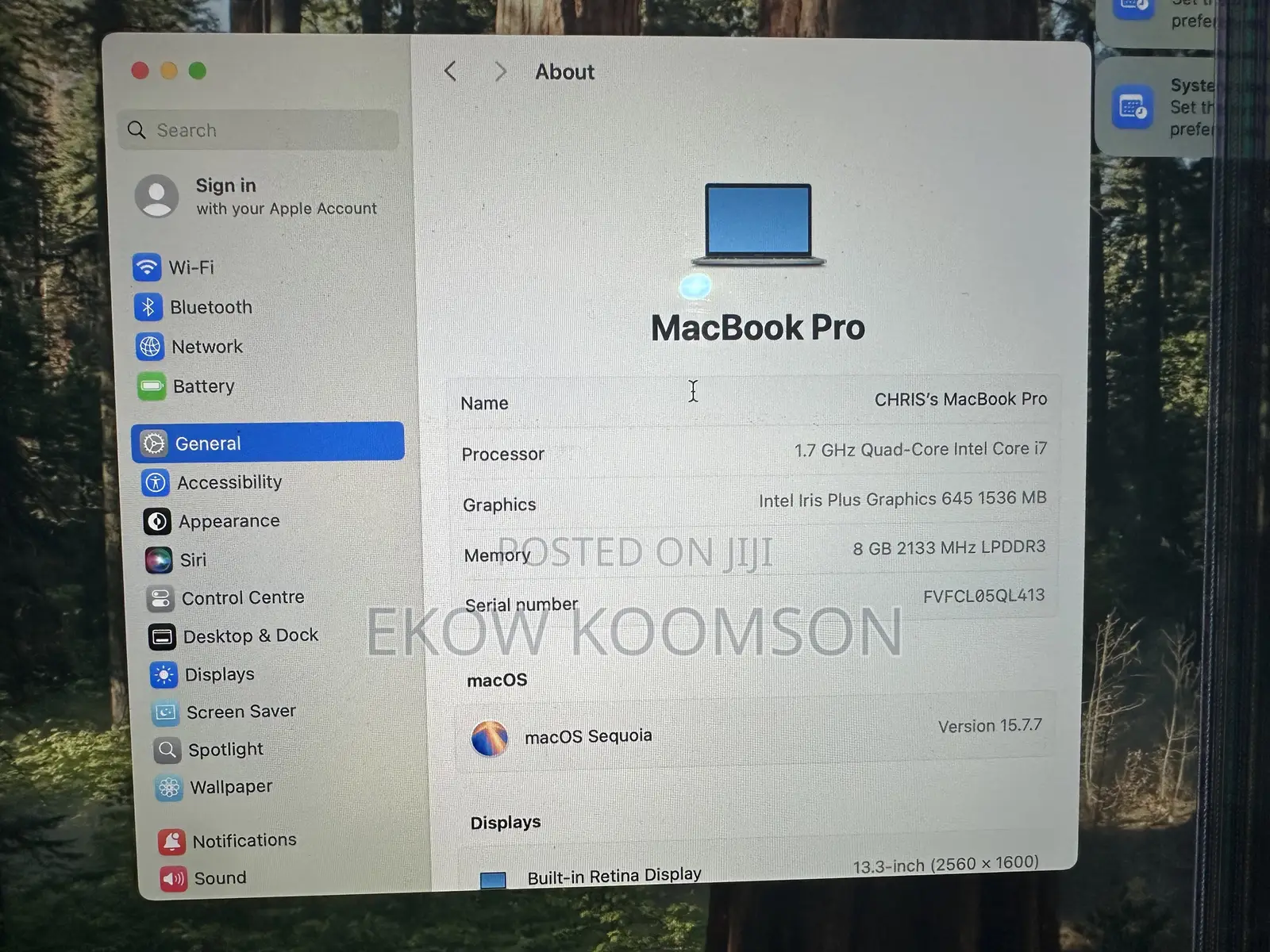 Laptop Apple MacBook Pro 2019 8GB Intel Core i7 SSD 128GB