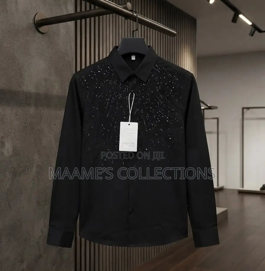 Men’s Luxury Rhinestone Long Sleeve Shirt