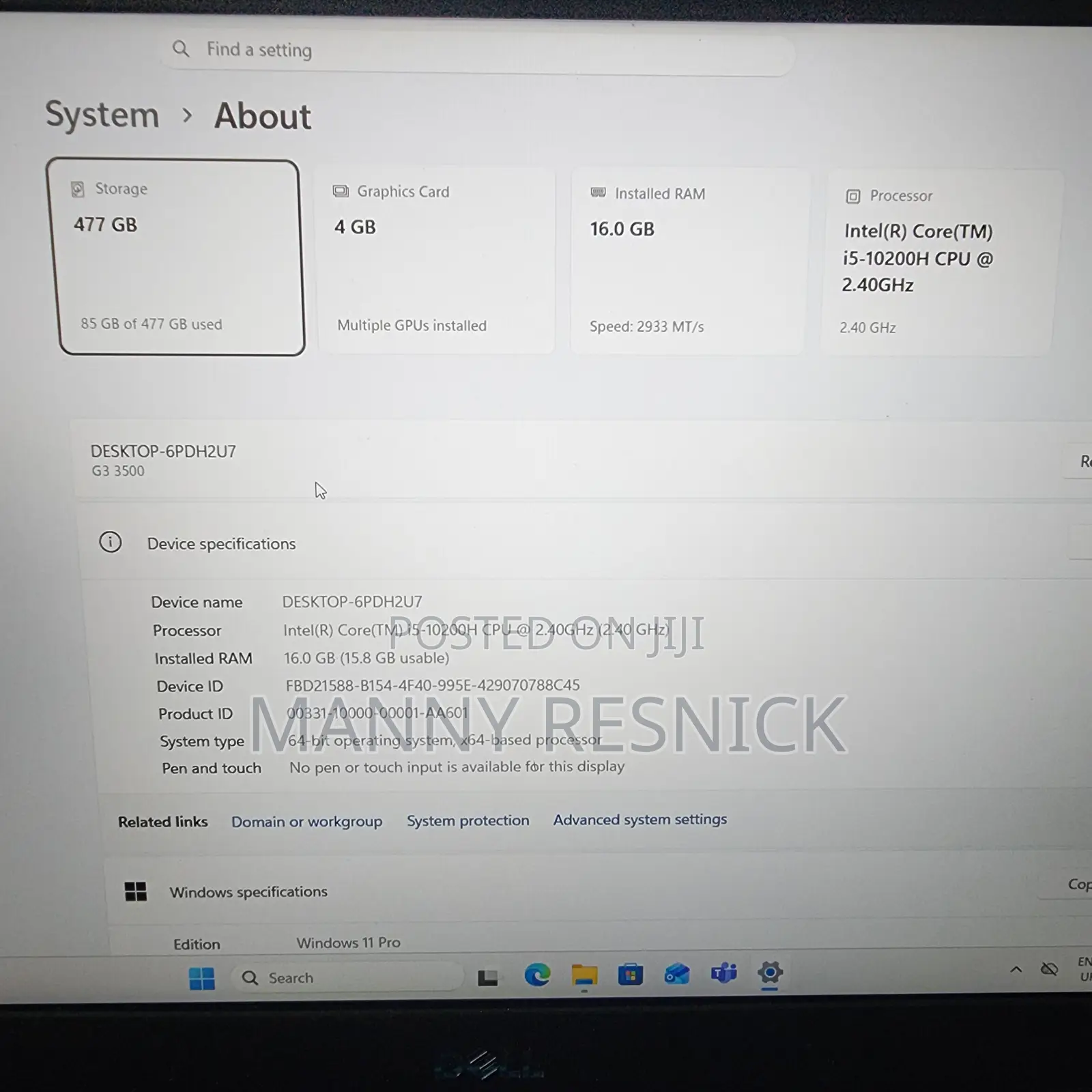Laptop Dell G3 15 3500 16GB Intel Core i5 SSD 512GB