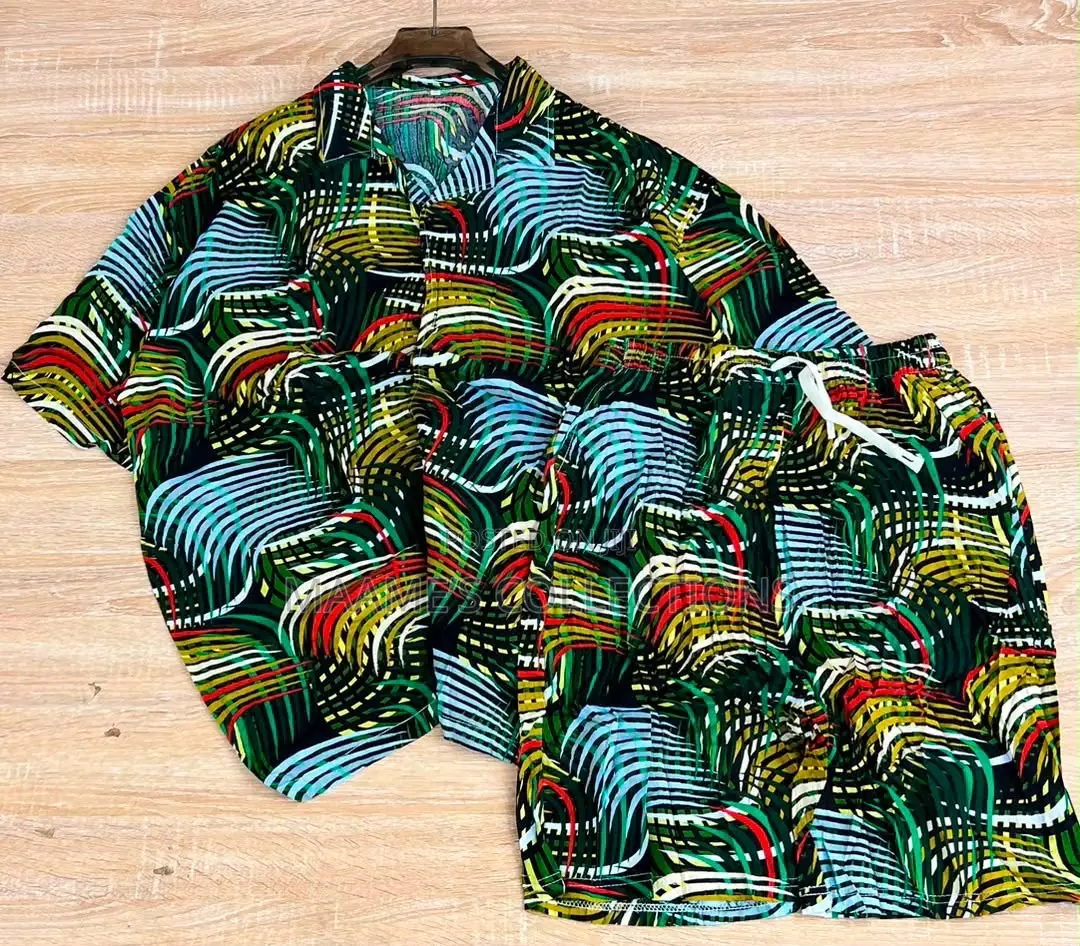 Men'S Summer Short Sleeve Shirt and Shorts Set