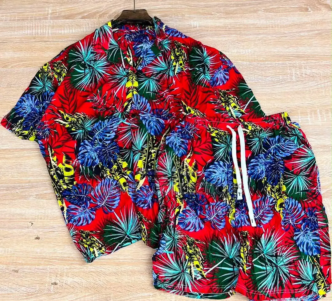 Men'S Summer Short Sleeve Shirt and Shorts Set