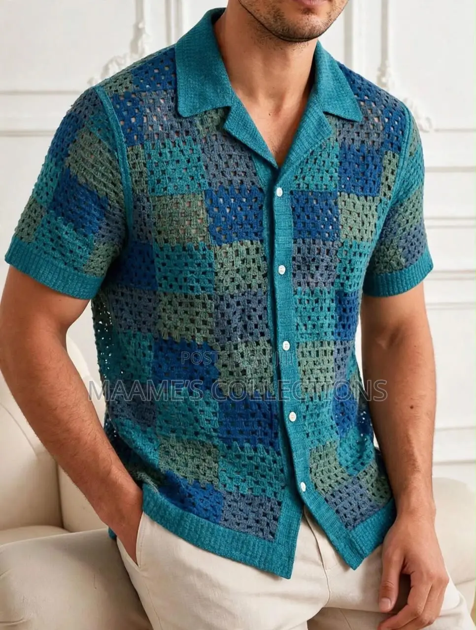Men’s Crochet Pattern Short Sleeve Shirt