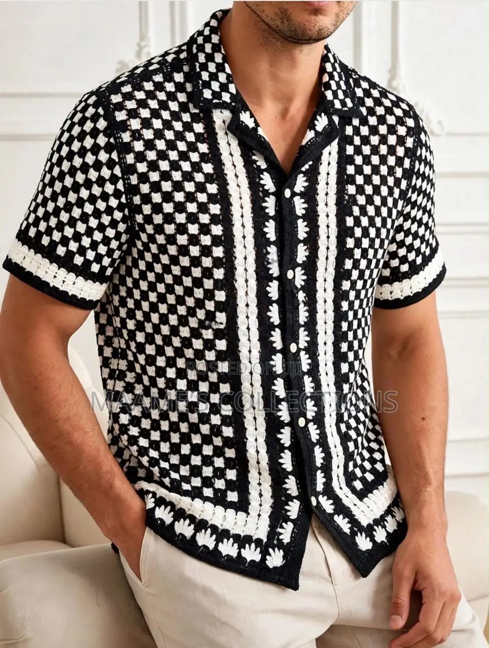 Men’s Premium Patchwork Crochet Shirt