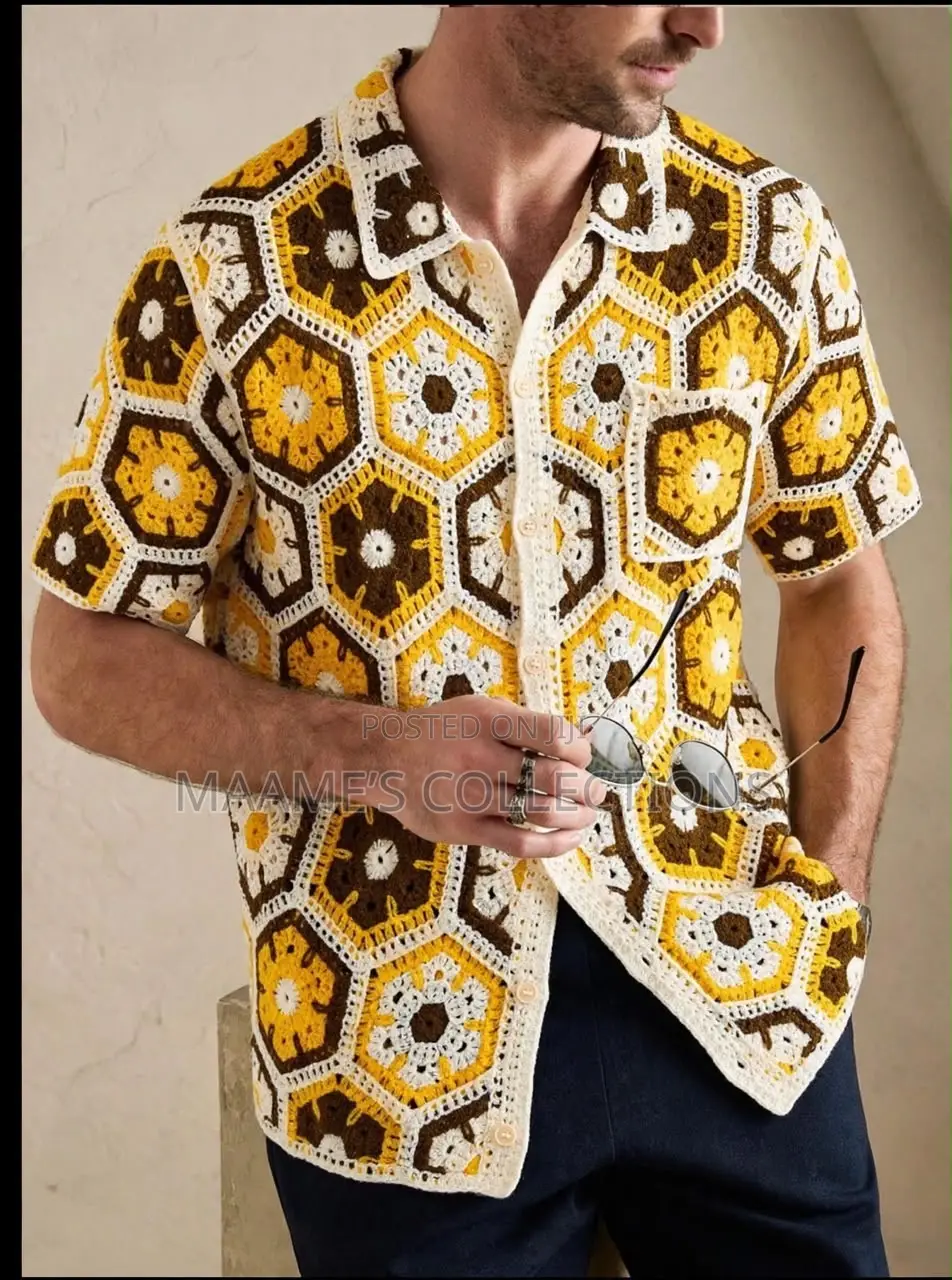 Men’s Premium Patchwork Crochet Shirt