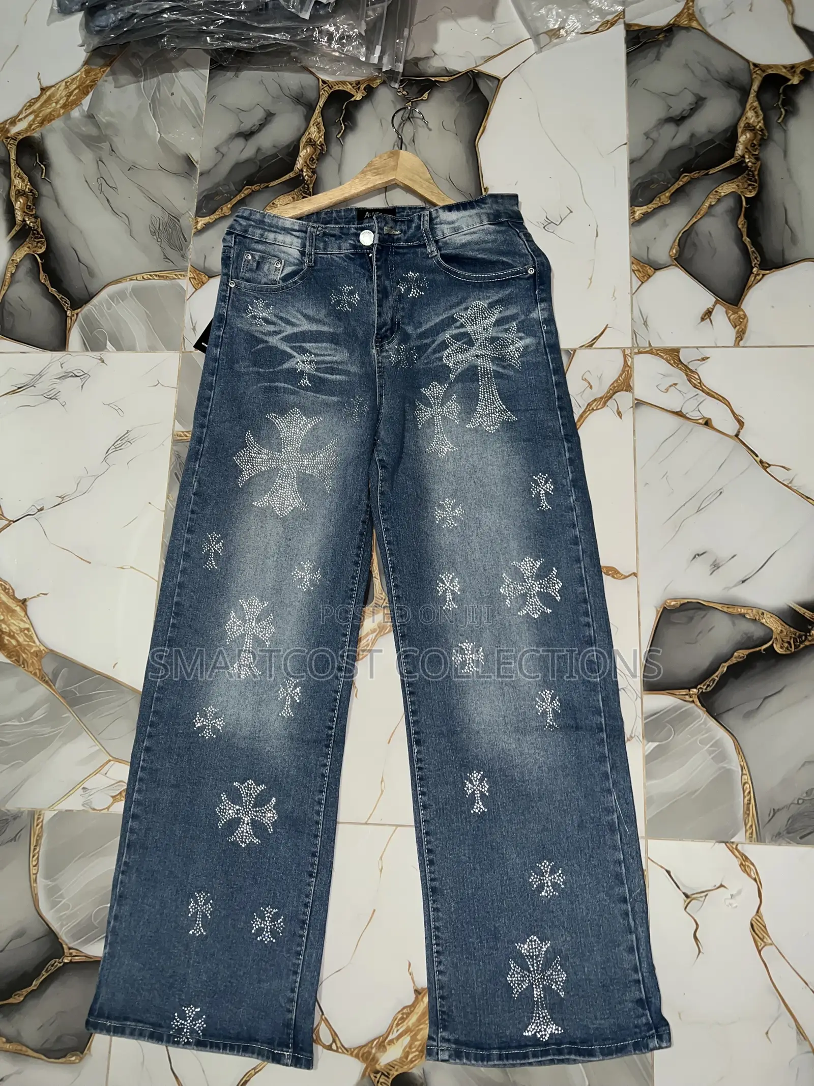 Alive Black Rhinestones Cross Jeans