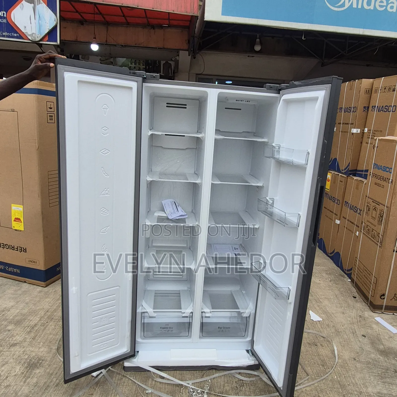 Dark Gray Colour of Nasco 400L Side by Side Two Doors Fridge for Sale