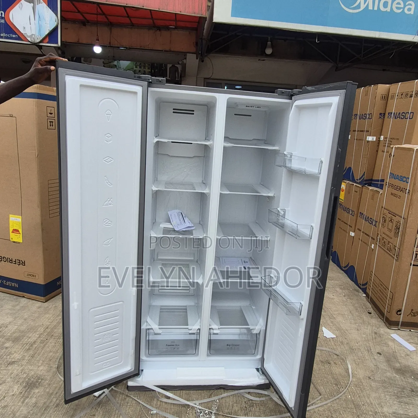 Dark Gray Colour of Nasco 400L Side by Side Two Doors Fridge for Sale