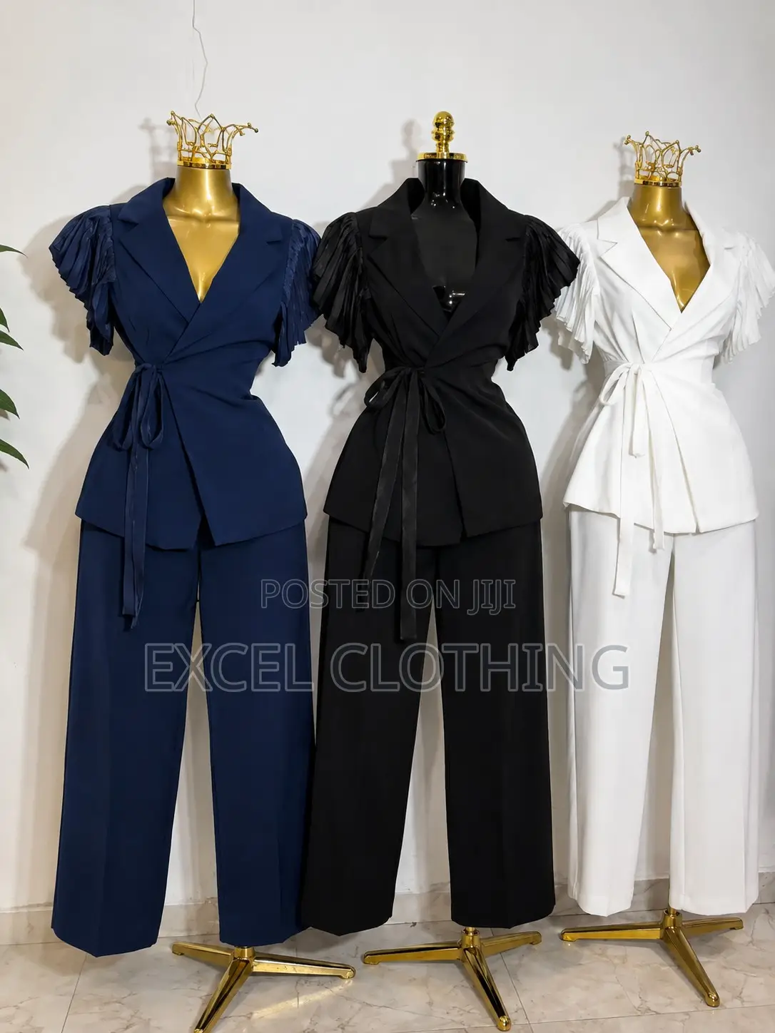 Women’s Elegant Ruffle Sleeve Wrap Blazer Wide-Leg Pants Suit Set