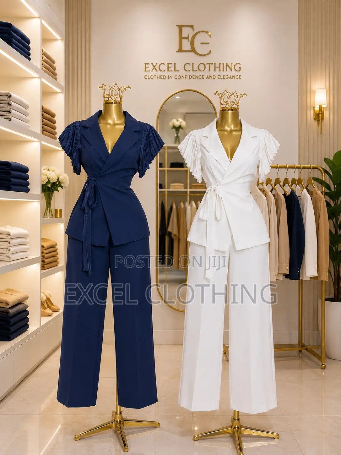 Women’s Elegant Ruffle Sleeve Wrap Blazer Wide-Leg Pants Suit Set